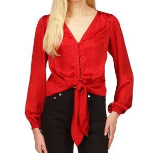 MICHAEL Michael Kors Red Button Up V Neckline Casual Shirt Blouse XL